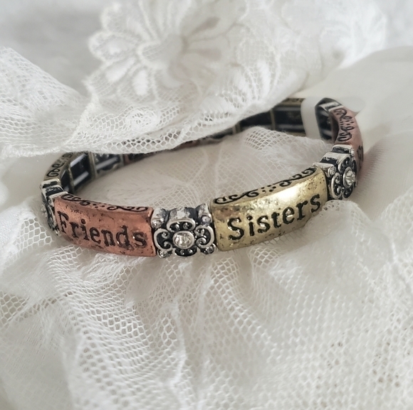 Avon Forever Friends Sisters Stretchable Silver Brass Copper Bracelet NWT - Picture 1 of 13